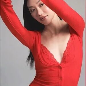 SKIMS Vibrant Red Lace Trim Top